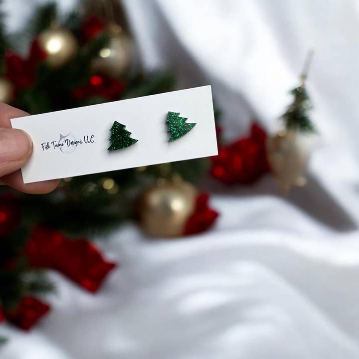 Fish Towne Designs, LLC - Wholesale Dangle Earrings - Christmas Tree Stud Earrings - Festive Holiday Acrylic Jewel5