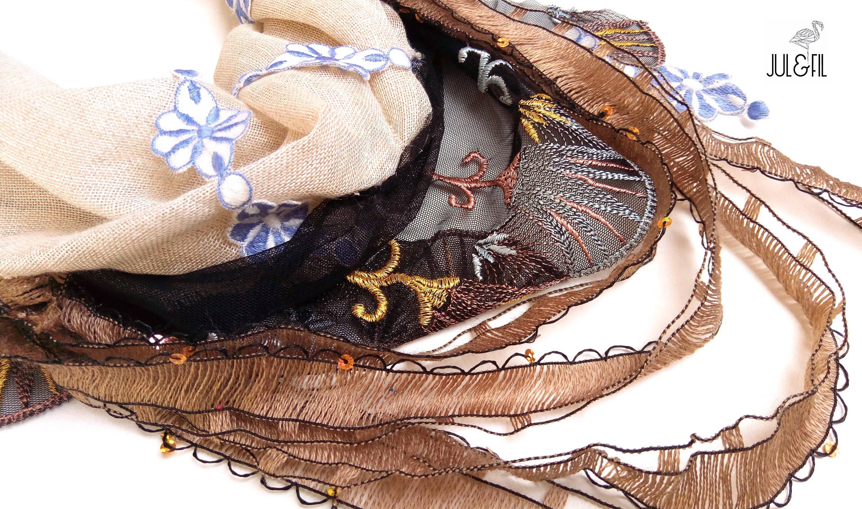 JUL ET FIL – wholesale Pendant/charm necklace – Free-form textile art collar scarf collar1