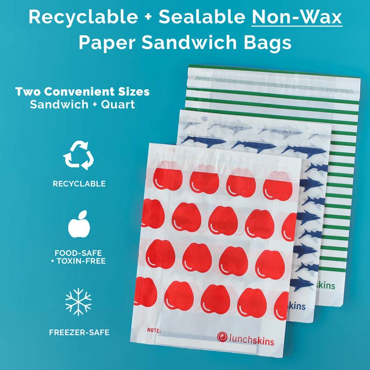 Lunchskins - Wholesale Food Storage Wrap/Bag - Recyclable Sandwich Bags 50ct – Apple Print2