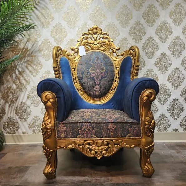 Royal Accent Chair Navy Blue And Golden Color (Floor Model) for wholesale by Gulab Homes