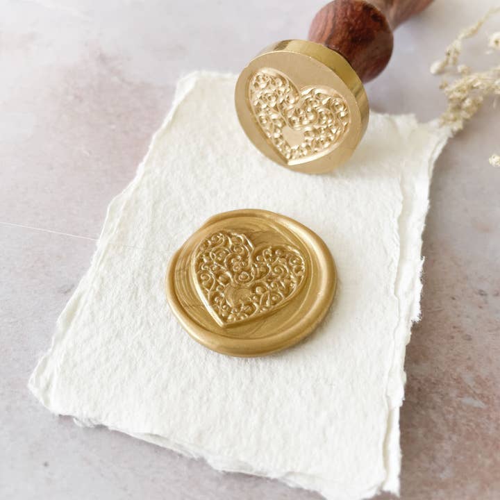 Scroll Heart Wax Stamp | Heart Wax Seal | Boxed for wholesale by The Natural Paper Company
