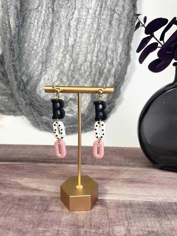 Pink BOO Dangles | Gold | Silver | Polymer Clay Earrings for wholesale by Classical Clay Co