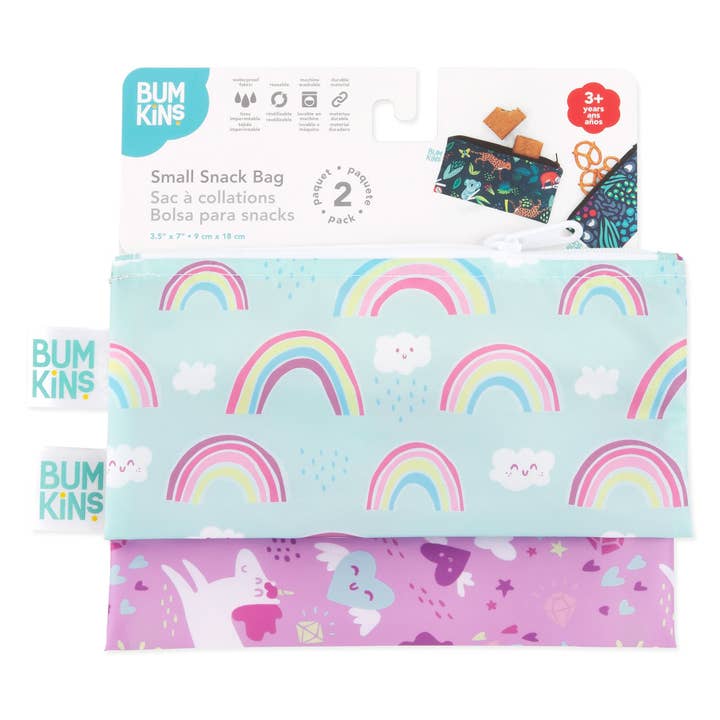 Bumkins - Vente Boîte pour encas – enfant et bébé - Sac à collation réutilisable, petit paquet de 2 : arcs-en-ciel et licornes14