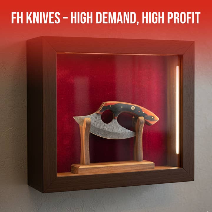 FH KNIVES – wholesale Pocket knife/holder – Handmade damascus Ulu knife with leather sheath 4