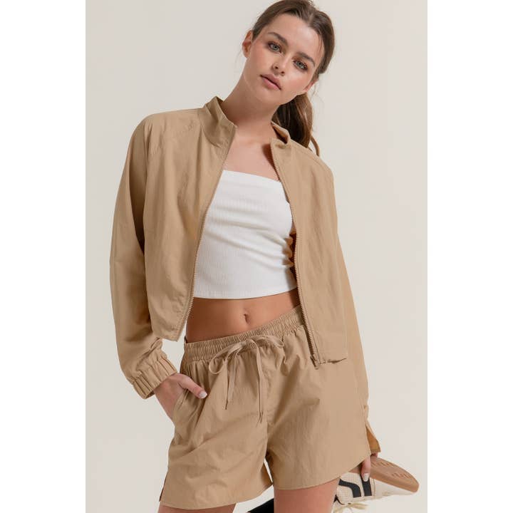 Conjunto de chaqueta con cremallera y pantalones cortos de dos piezas para venta al por mayor de HiteJeans