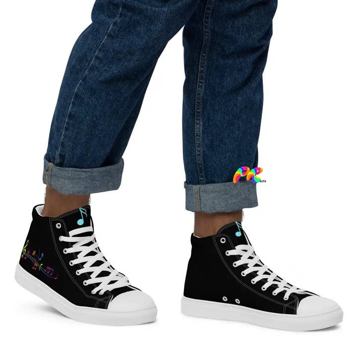 Prism Raves - Wholesale Lifestyle Sneakers - Men's - Music Notes Men's Canvas High Top Sneakers