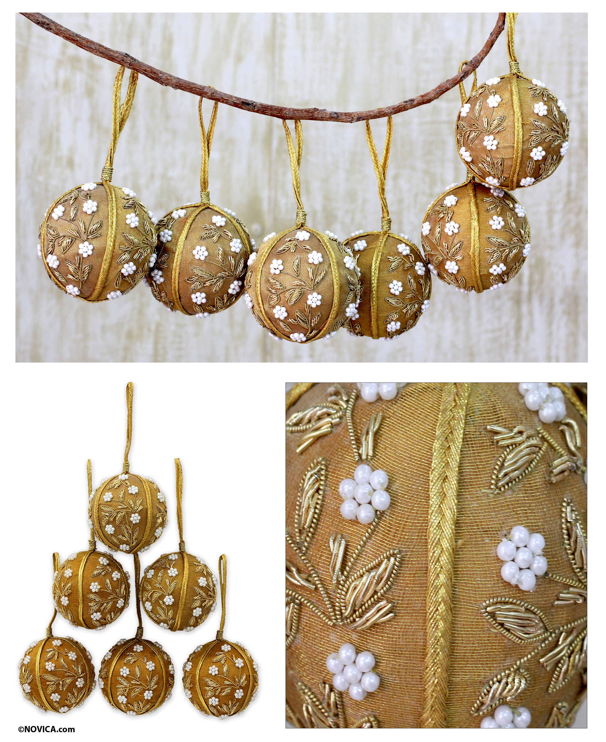 NOVICA - Wholesale Ornament Set - Novica Handmade Golden Garden  Beaded Ornaments (Set Of 6)1