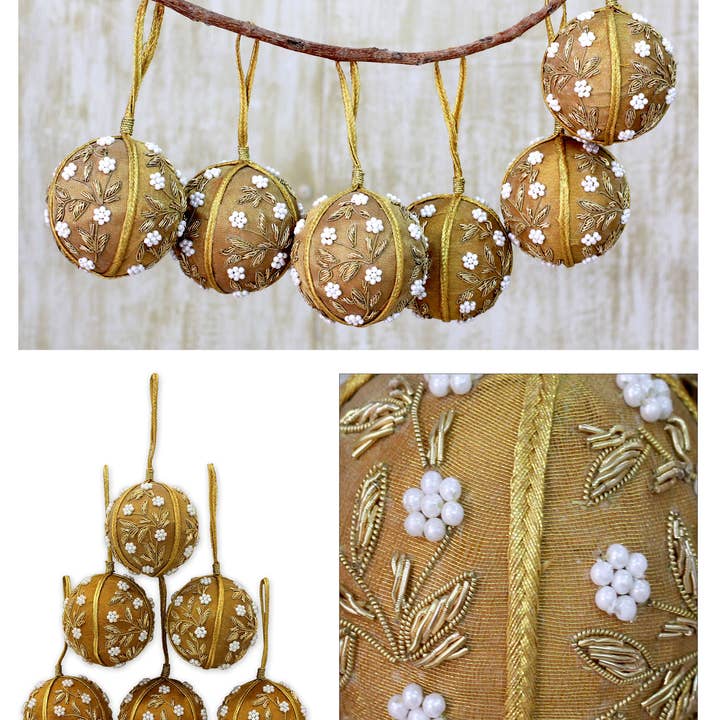 NOVICA - Wholesale Ornament Set - Novica Handmade Golden Garden Beaded Ornaments (Set Of 6)1