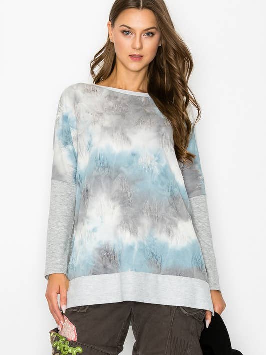 Blue 10702L507 - UNBALANCED COLD SHOULDER TIE DYE TOP for wholesale on Faire3