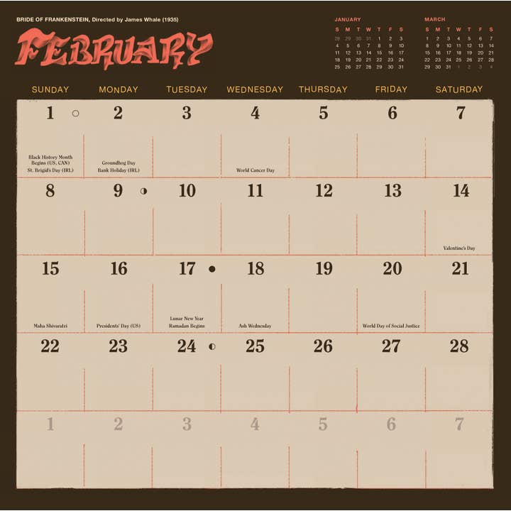 Chronicle Books - Wholesale Calendar - Classic Horror Movies 2026 Wall Calendar2