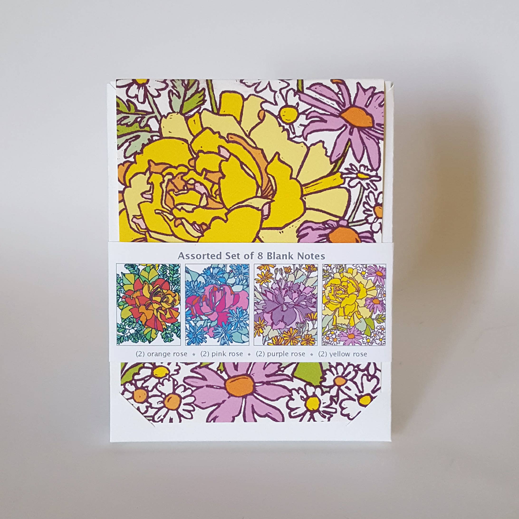 Little Green - Wholesale Stationery/Notecard Set - Assorted Botanical Rose Blank Note Card Set of 8, Block Print Art Greeting Cards