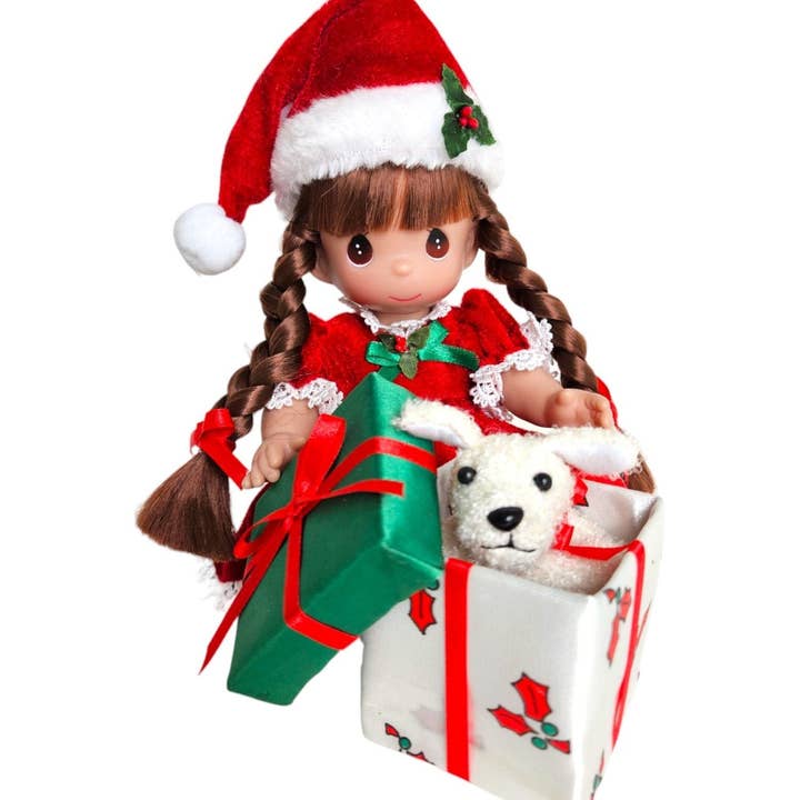 Christmas Surprise! - Brunette 9” Doll for wholesale by The Doll Maker LLC