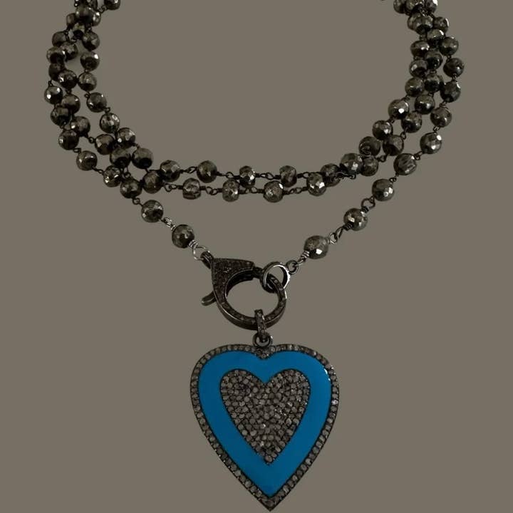 Queenbitter - Wholesale Pendant/Charm Necklace - Natural Turquoise Pave Diamond Heart Pendant Necklace5