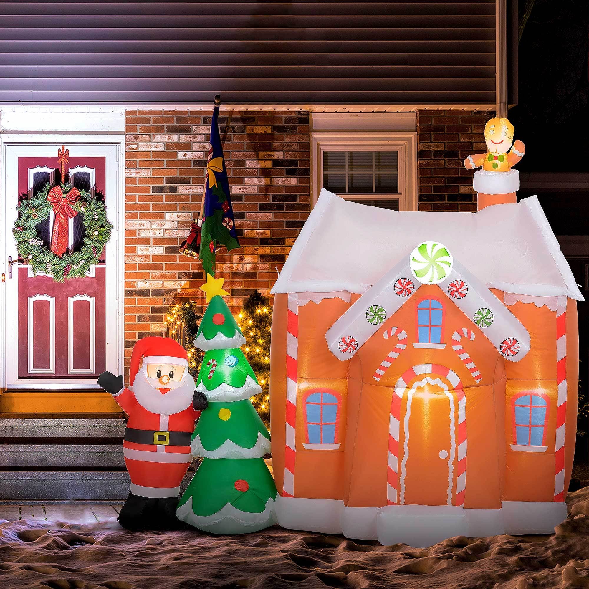 39F Inc. - Wholesale Inflatables - 7FT Inflatable Gingerbread House with Santa and Tree Lights1