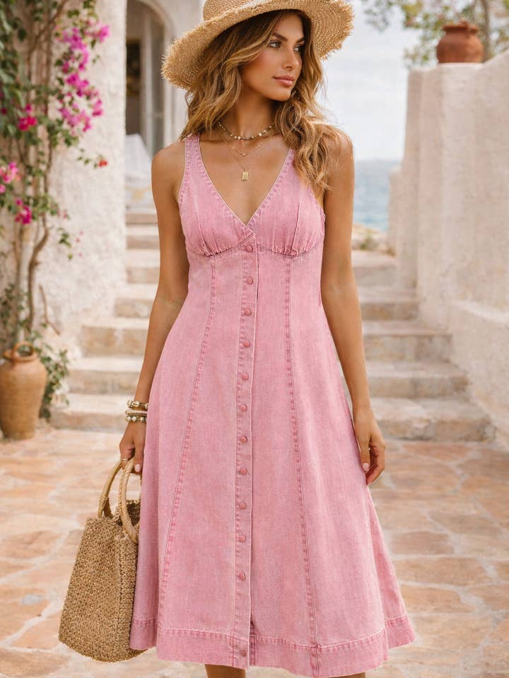 Rosé Maribel Denim Midi Dress
for wholesale by The Nu Vintage