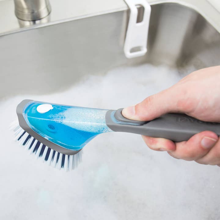 Ventures Int'l Products Inc. - Wholesale Cleaning Brush - TOVOLO® Magnetic Soap Dispensing Dish Brush - Charcoal/Clear