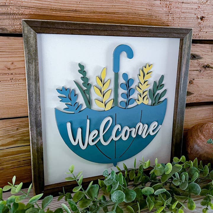 Welcome with Umbrella Sign | Farmhouse Decor | Welcome Sign for wholesale by The Farmer's Wife