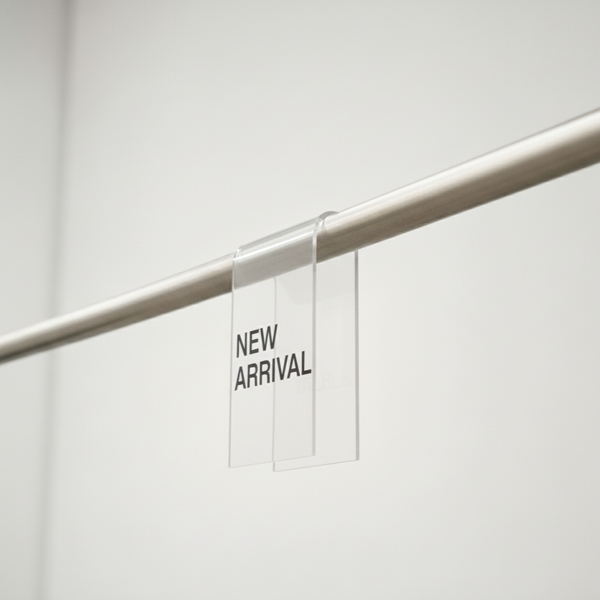 Signs and Mirrors - Vente Pancarte - #025 - Pince à étiquette pour portant à vêtements en acrylique transparent0