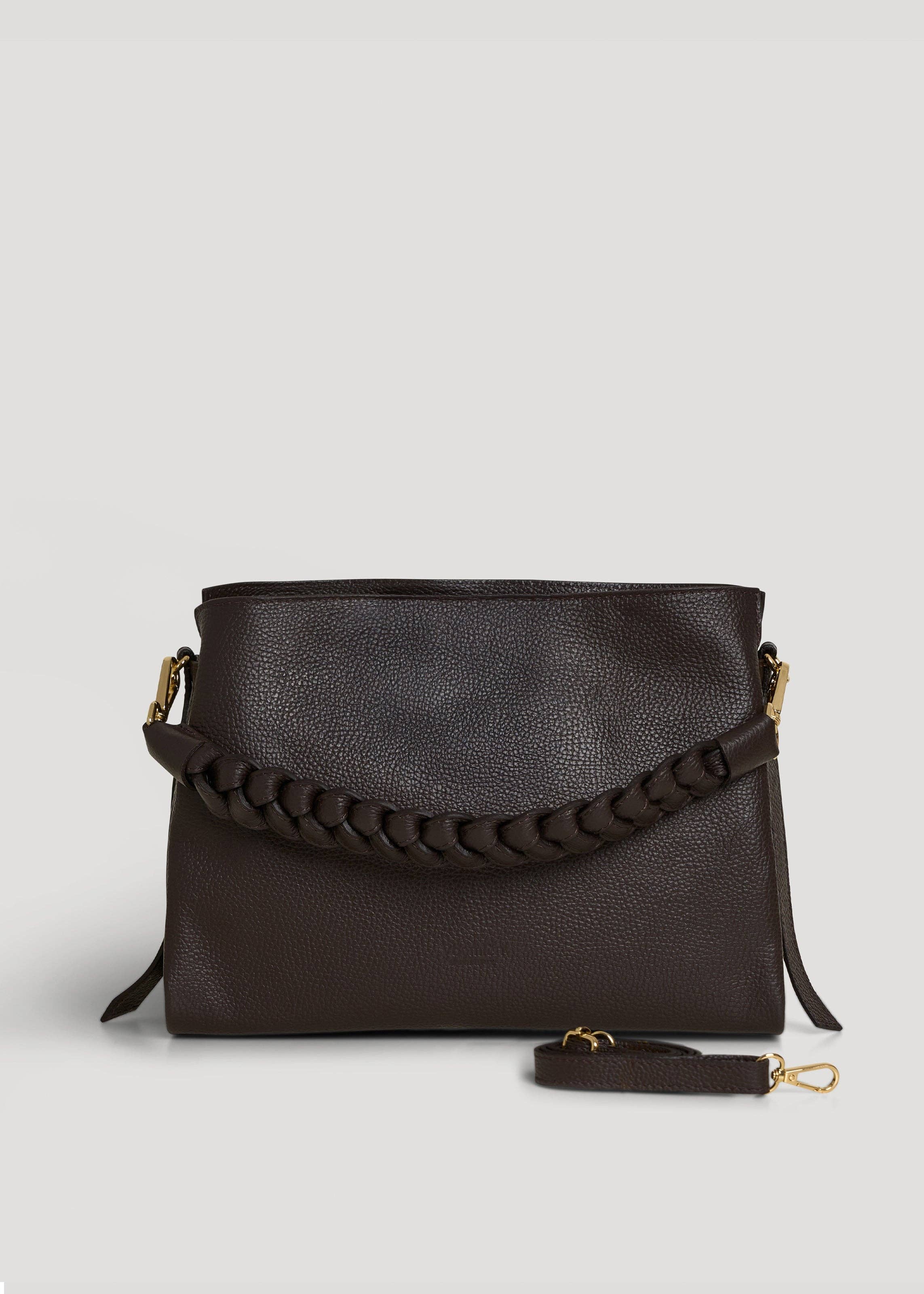 Voemièn – Großhandel Schultertasche – Damen – Braid-Tasche aus dunkelbraunem Dollar-Leder4