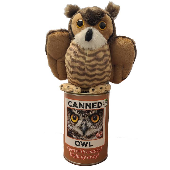 Canned Gifts - Wholesale Stuffed/Plush Toy - Kids & Baby - Hoot the Canned Owl Stuffed Animal Plush in Can Funny Jokes
