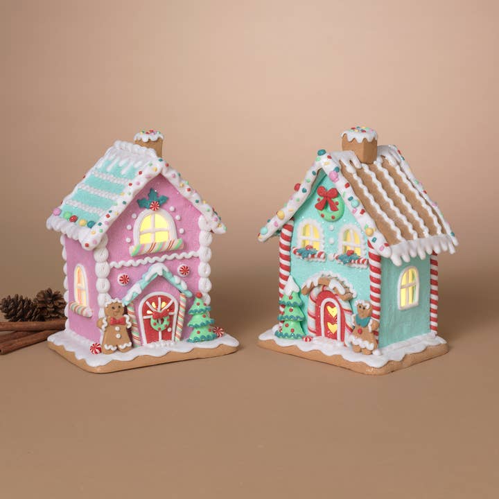 Gerson Christmas 9"H B/O Lighted Clay Dough Candy House, 2 A for wholesale by The Gerson Companies