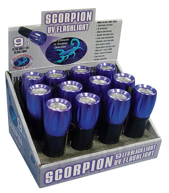 Everyday Supply Co - Wholesale Flashlight - Scorpion 9 LED UV Flashlight Black/Purple AAA - 12 Pack