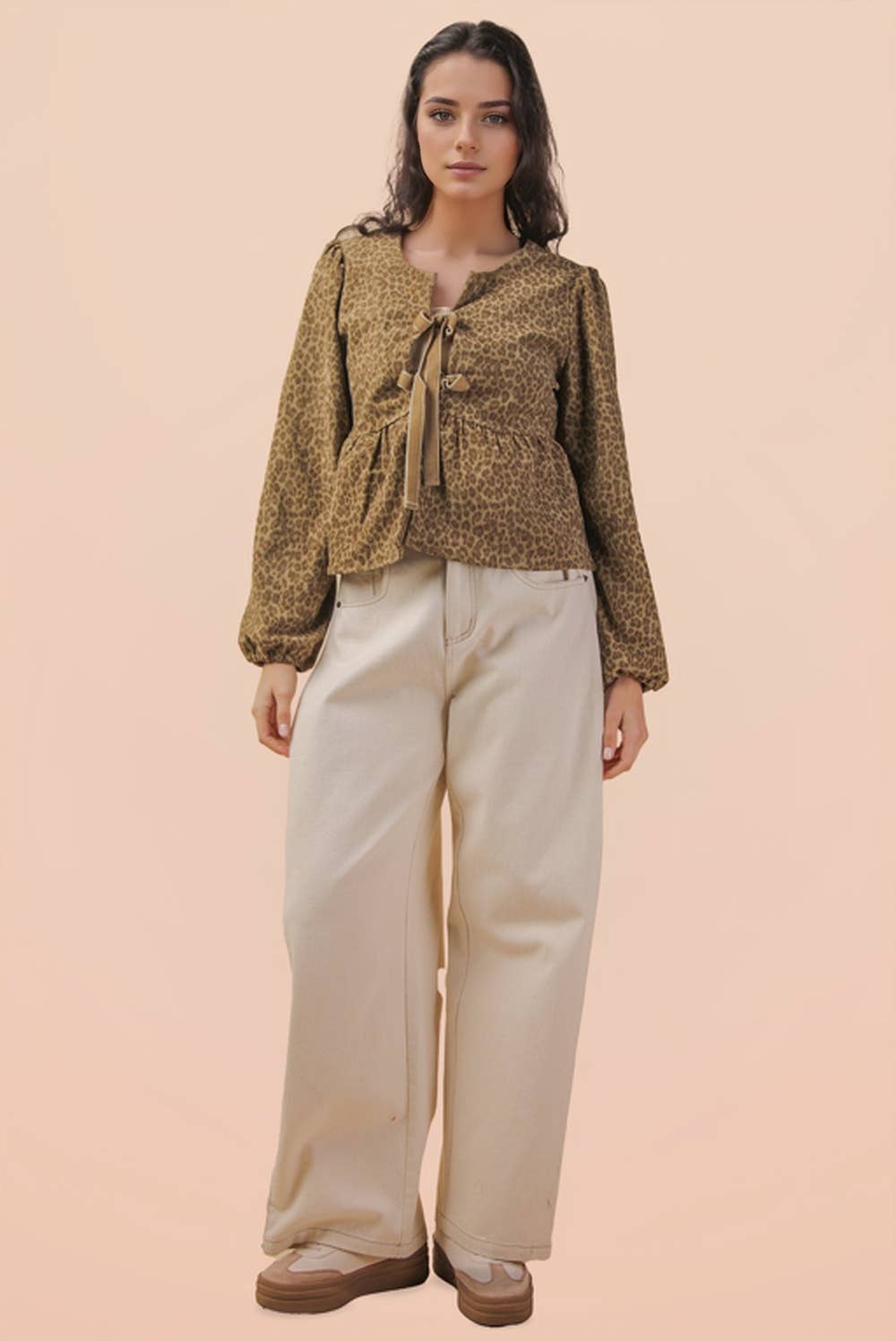 VERY J - Wholesale Blouse - Women's - NT12244-Leopard Printed Front Tie Woven Blouse Top14