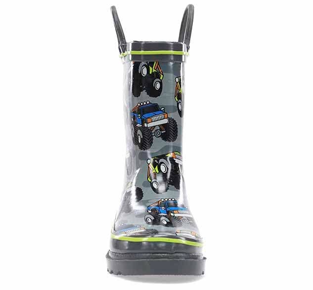 Kids Monster Truck Rain Boot - Charcoal for wholesale on Faire2