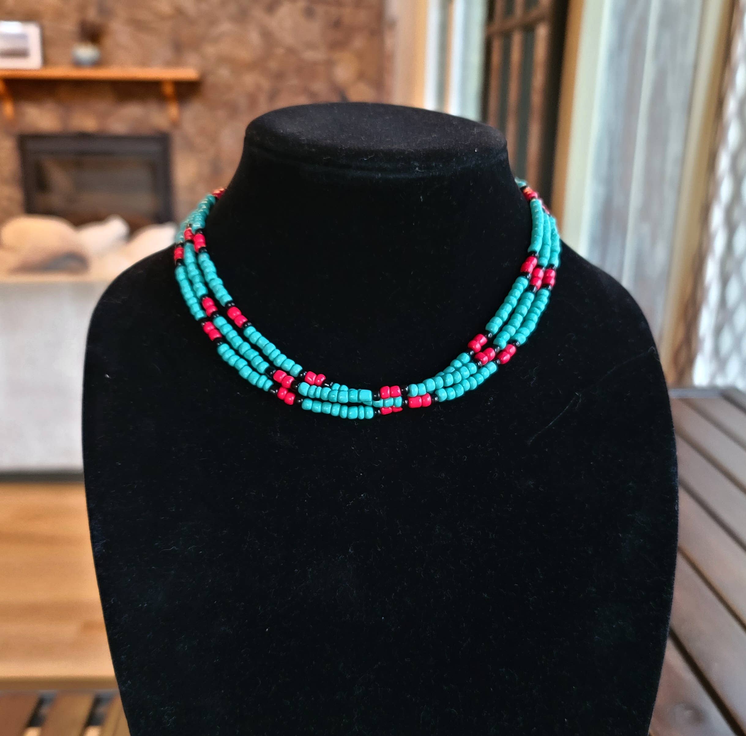 Horse Spirit Studio - Wholesale Choker/Collar - Native American Southwest made Turquoise glass bead choker 8
