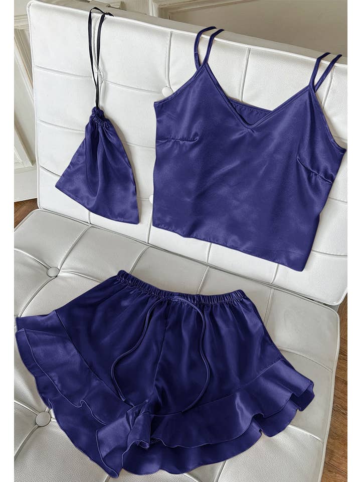 Anna Kaci Wholesale - Wholesale Lounge Set - Women's - Satin Tank and Ruffle Hem Shorts16