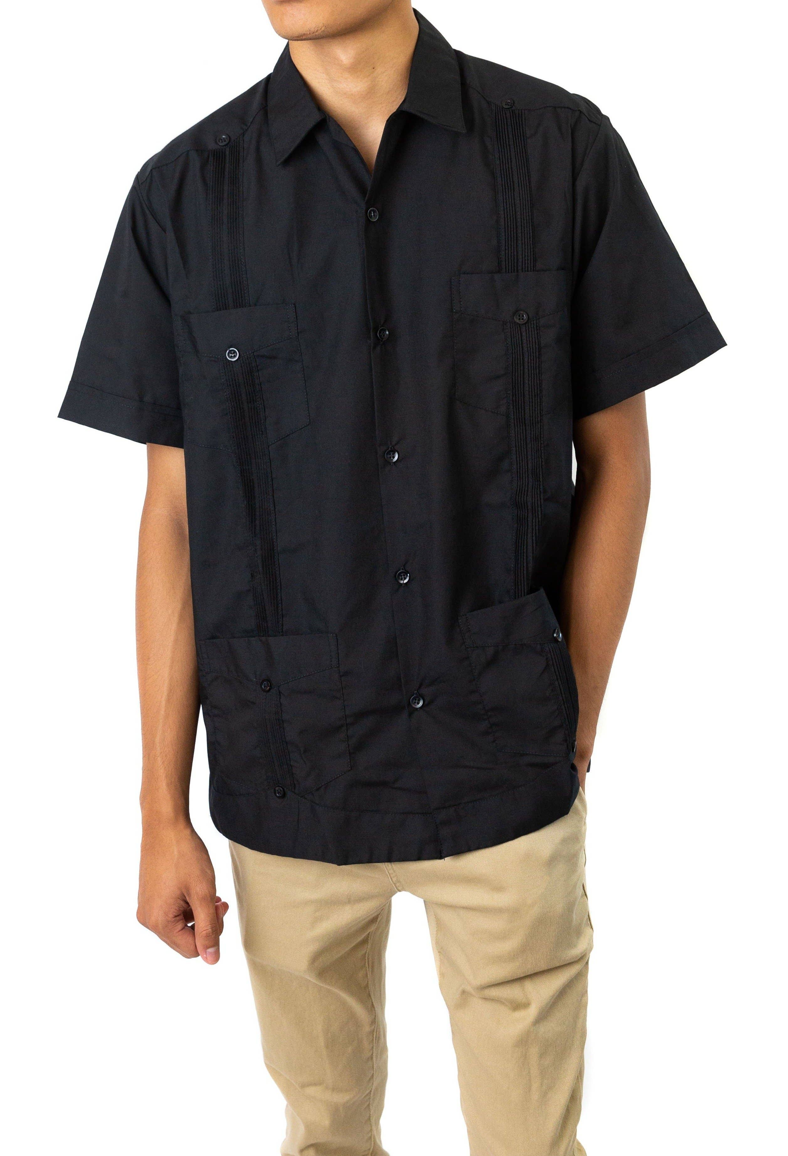 SIDREY - Wholesale Button Down Shirt - Men's - SIDREY Men's Mexican Guayabera Classic Shirt - Black
