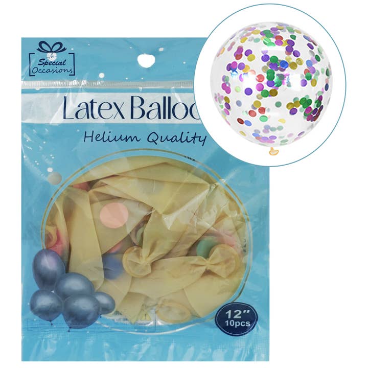 Angels Craft - Wholesale Balloon - Confetti-Filled Clear Latex Balloons – 6 Colors