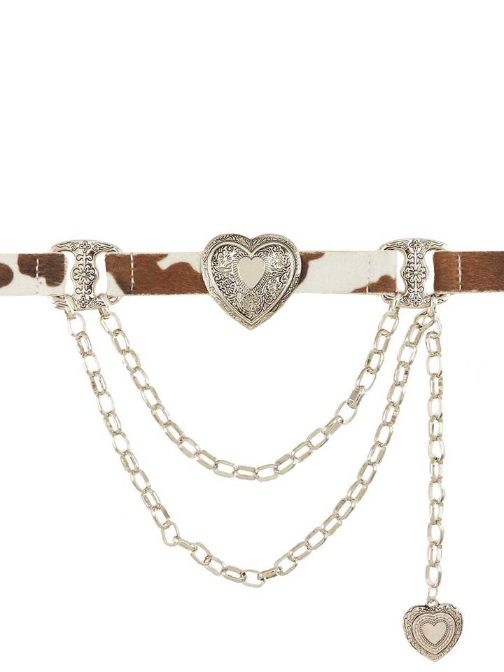 Cinturón de cadena con concho de corazón y estampado de piel de animal para venta al por mayor de Shop Neighbors