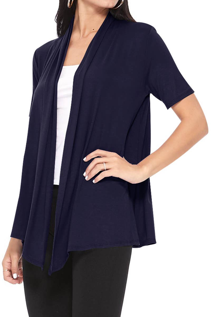 MOA COLLECTION - Wholesale Cardigan - Women's - Women's Casual Short Sleeve Draped Open Front Solid Cardigan53