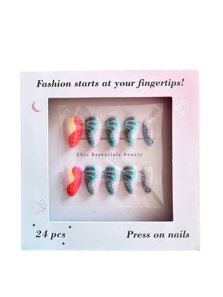 Jungle Bloom – Medium Almond Press On Nails (24pcs) for wholesale by Chic Essentials Beauty