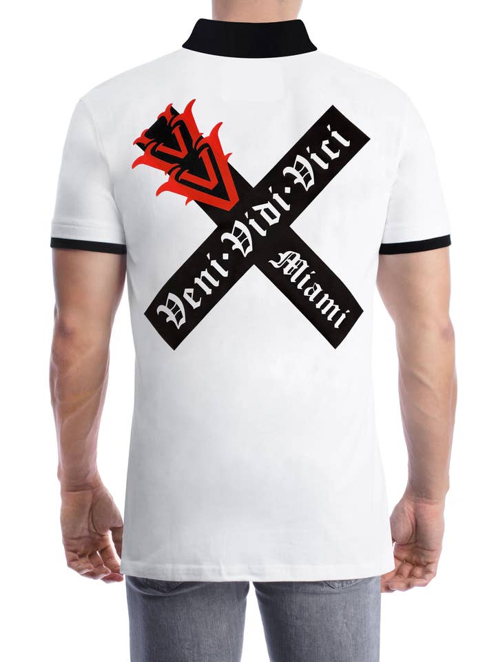 Polo Hombre VVV «USA X» Blanco para venta al por mayor de VENI.VIDI.VICI.MIAMI.LLC