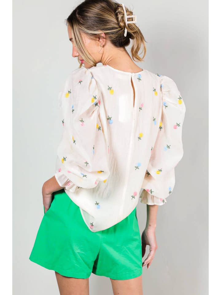 Vine & Love - Wholesale Blouse - Women's - Embroidered Long Puff Organza Blouse Top VT60375A8