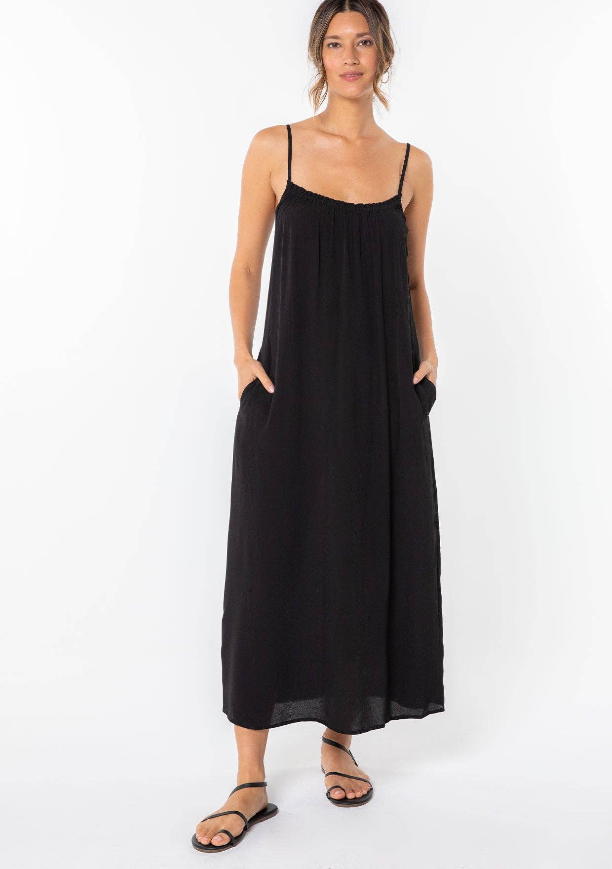Black Boho Flowy Spaghetti Strap Maxi Dress for wholesale on Faire