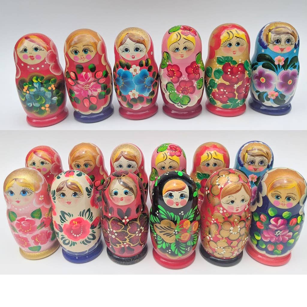 GSZ corporation DBA Gabriella's Gifts - Wholesale Doll - Kids - LOT OF A DOZEN ASSORTED STYLES SMALL NESTING DOLL SETS, 4.2"1