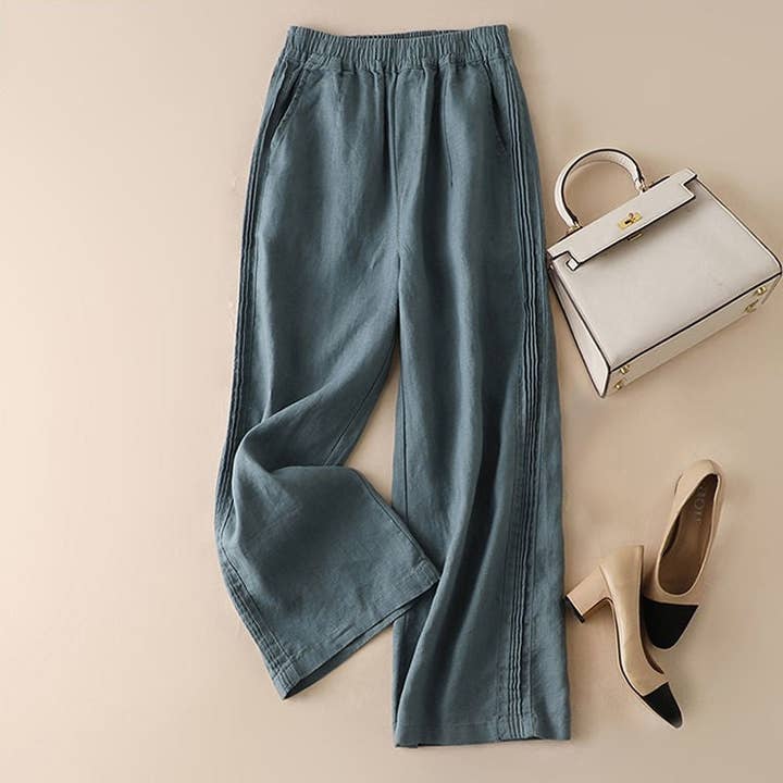 UZ Wholesale Store - Wholesale Pants - Women's - Cotton Linen Wide-Leg High-Waisted Thin Crop Pants