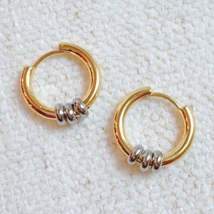 Ringed Up Two Toned Huggie Hoop Earrings for wholesale by Ellison+Young