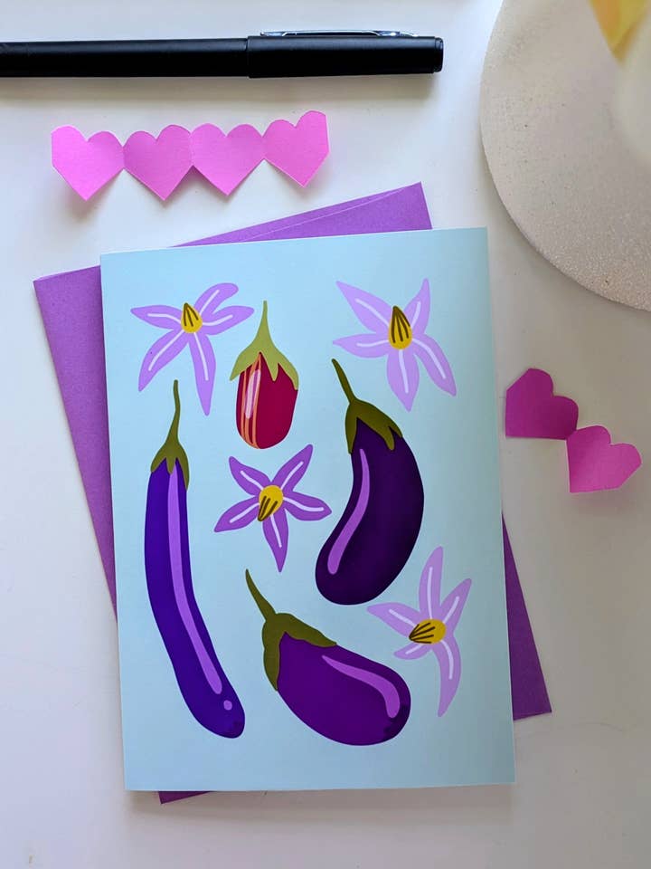 Tarjeta de Berenjenas Divertidas para venta al por mayor de Jacquelyn Turner Art