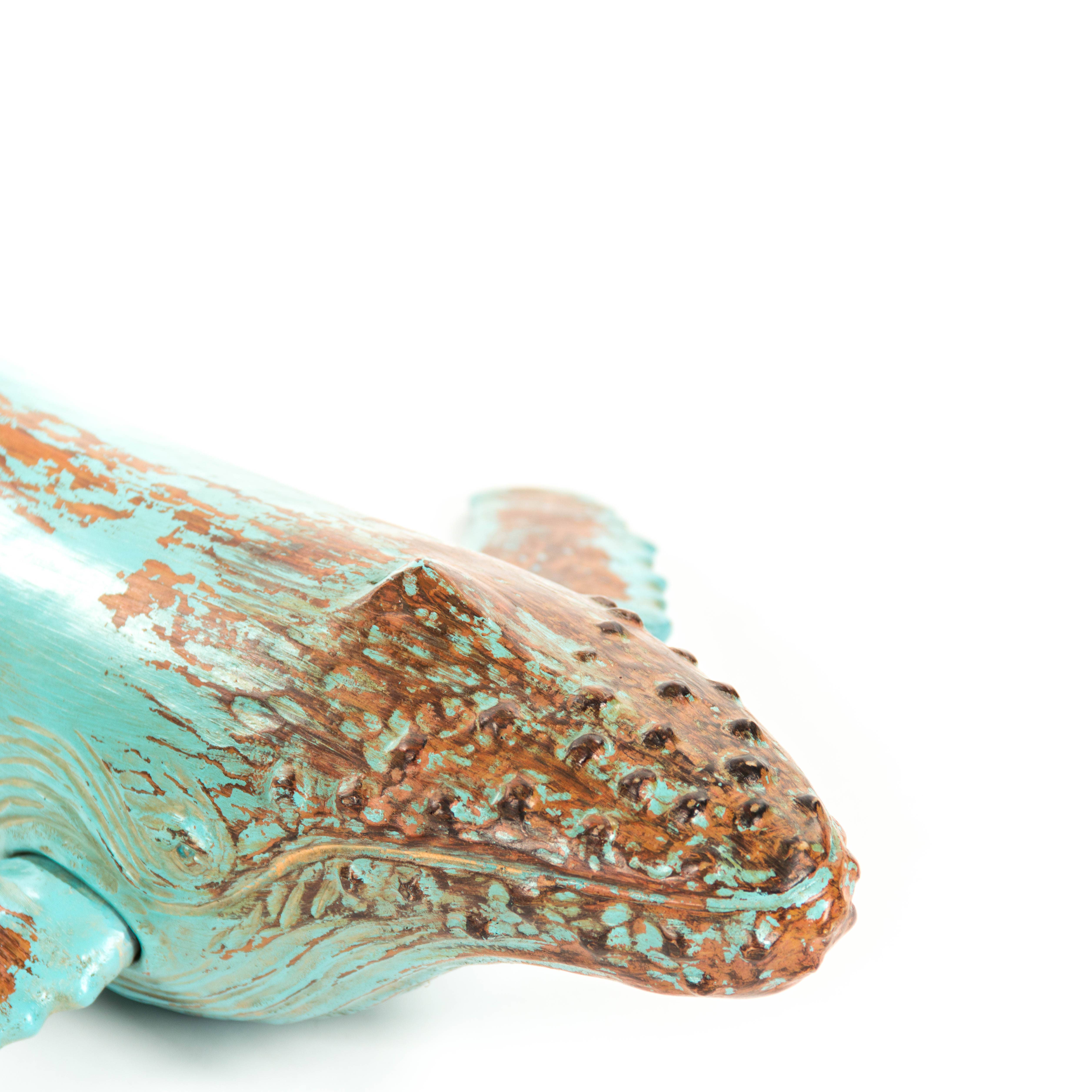 Distressed Turquoise and Brown Humpback Whale Sculpture for wholesale on Faire2