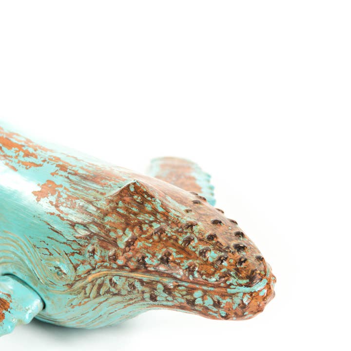Distressed Turquoise and Brown Humpback Whale Sculpture for wholesale on Faire2