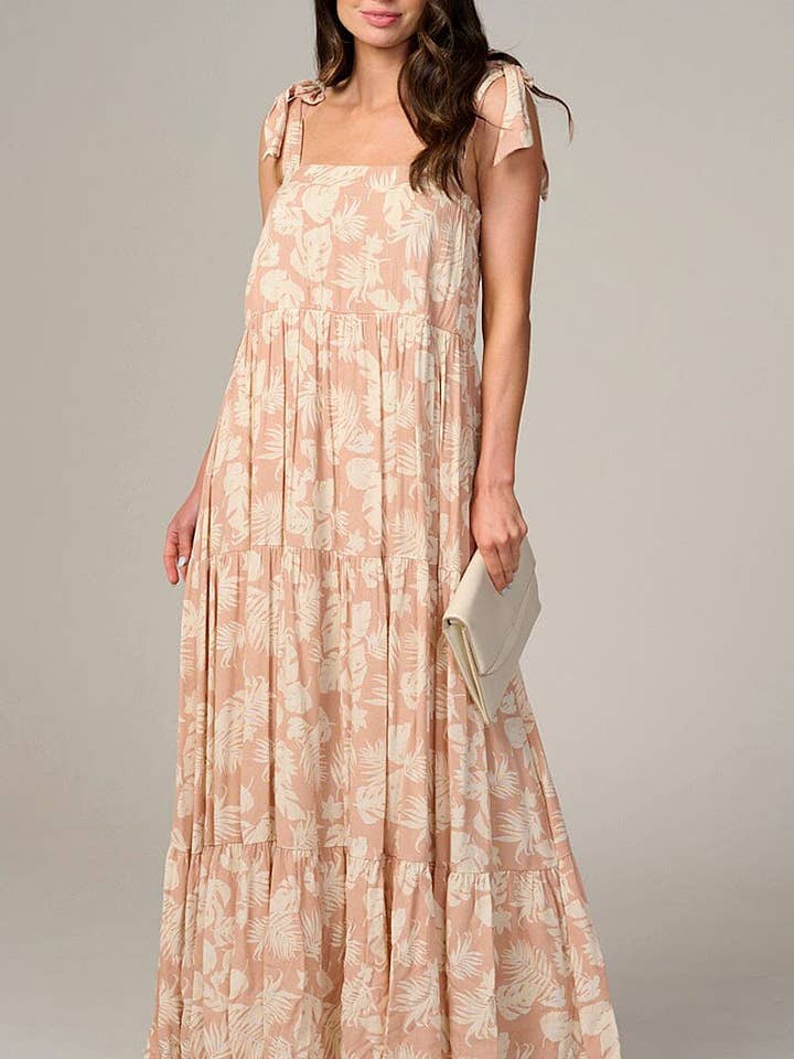 MAUVE SQUARE NECK TIERED FLORAL MAXI DRESS for wholesale on Faire