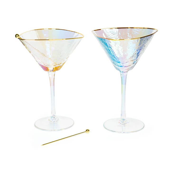 Iridescent Handmade Hammered Martini Glasses for wholesale by Sister.ly Drinkware