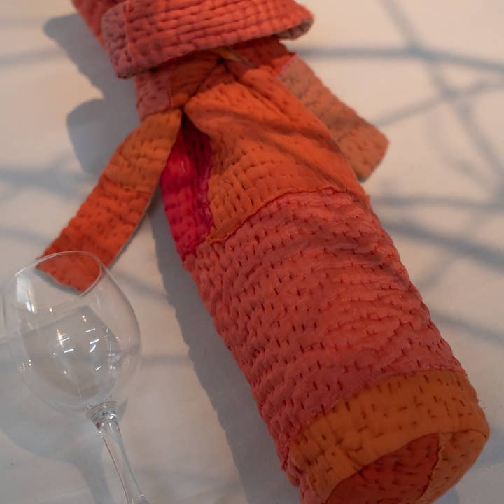 Mosaic Fray Handmade Vintage Kantha Wine Bag - Carrots for wholesale by Maison Mieko
