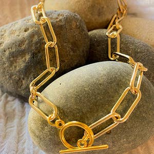 14K Gold Necklace, Pettie Carabiner Links Adjustable Necklace