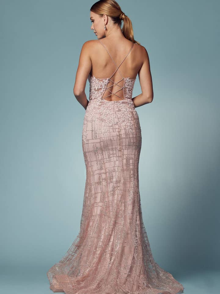 SMC Fashion - Wholesale Gown - Women's - Glitter Deep V-Neck Bodice Trumpet Long Prom Dress NXR282-19