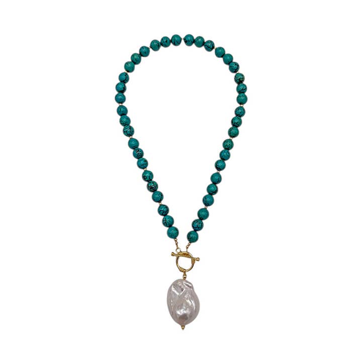 121-TURQ-G | TURQUOISE BEADS W/ WILD PEARL DROP for wholesale by Girl With A Pearl
